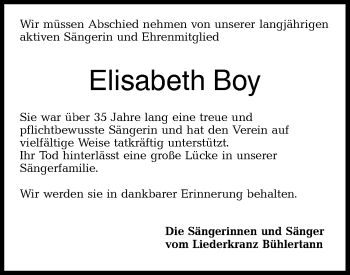 Traueranzeige von Elisabeth Boy von Haller Tagblatt