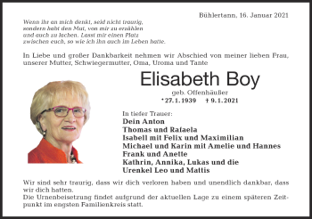 Traueranzeige von Elisabeth Boy von Haller Tagblatt