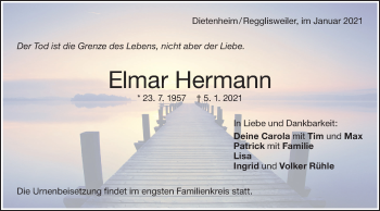 Traueranzeige von Elmar Hermann von SÜDWEST PRESSE Ausgabe Ulm/Neu-Ulm