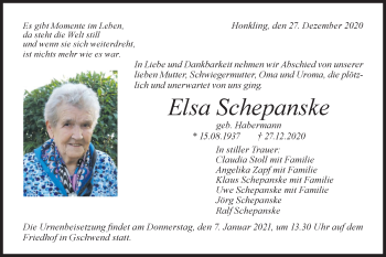 Traueranzeige von Elsa Schepanske von Rundschau Gaildorf