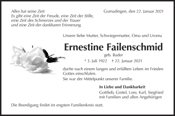 Traueranzeige von Ernestine Failenschmid von Alb-Bote/Metzinger-Uracher Volksblatt