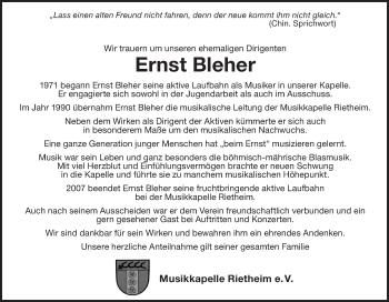 Traueranzeige von Ernst Bleher von Alb-Bote/Metzinger-Uracher Volksblatt