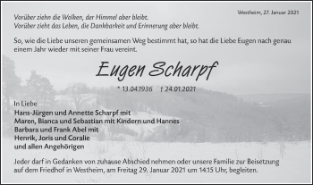 Traueranzeige von Eugen Scharpf von Haller Tagblatt