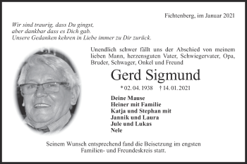 Traueranzeige von Gerd Sigmund von Rundschau Gaildorf