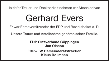 Traueranzeige von Gerhard Evers von NWZ Neue Württembergische Zeitung