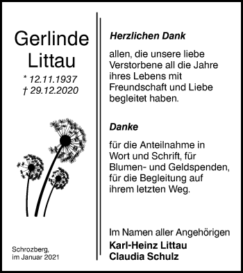 Traueranzeige von Gerlinde Littau von Hohenloher Tagblatt