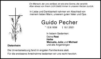 Traueranzeige von Guido Pecher von Illertal Bote