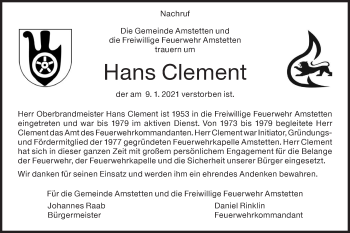 Traueranzeige von Hans Clement von Geislinger Zeitung