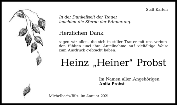 Traueranzeige von Heinz  Probst von Haller Tagblatt