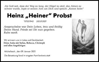 Traueranzeige von Heinz  Probst von Haller Tagblatt