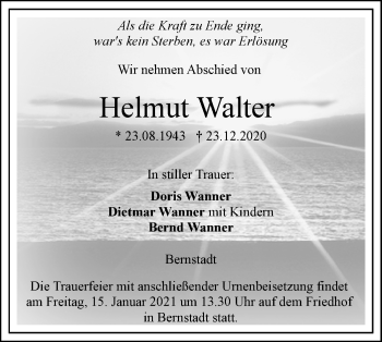 Traueranzeige von Helmut Walter von SÜDWEST PRESSE Ausgabe Ulm/Neu-Ulm