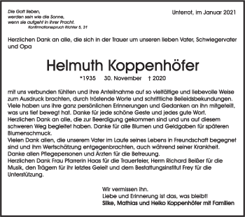 Traueranzeige von Helmuth Koppenhöfer von Rundschau Gaildorf