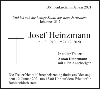 Traueranzeige von Josef Heinzmann von Geislinger Zeitung