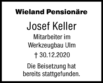 Traueranzeige von Josef Keller von SÜDWEST PRESSE Ausgabe Ulm/Neu-Ulm