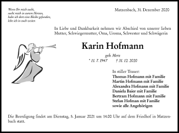 Traueranzeige von Karin Hofmann von Hohenloher Tagblatt