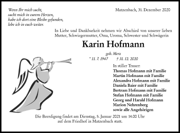 Traueranzeige von Karin Hofmann von Hohenloher Tagblatt