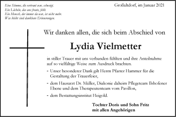 Traueranzeige von Lydia Vielmetter von Haller Tagblatt