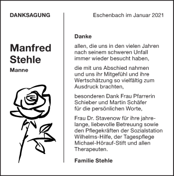 Traueranzeige von Manfred Stehle von NWZ Neue Württembergische Zeitung