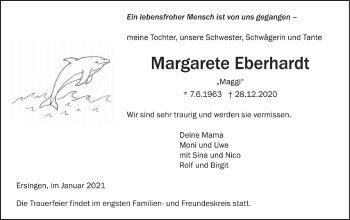 Traueranzeige von Margarete Eberhardt von Ehinger Tagblatt