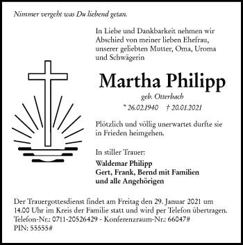 Traueranzeige von Martha Philipp von Haller Tagblatt