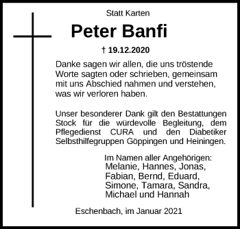 Traueranzeige von Peter Banfi von NWZ Neue Württembergische Zeitung