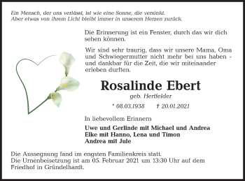 Traueranzeige von Rosalinde Ebert von Hohenloher Tagblatt