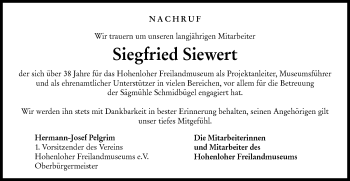 Traueranzeige von Siegfried Siewert von Haller Tagblatt