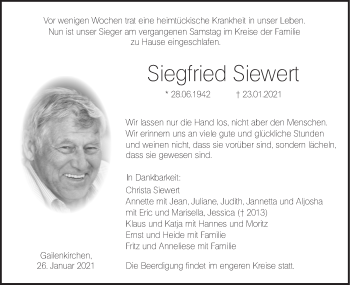 Traueranzeige von Siegfried Siewert von Haller Tagblatt