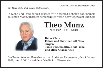 Traueranzeige von Theo Munz von Haller Tagblatt