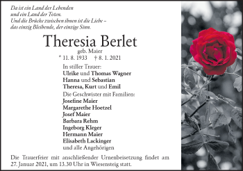 Traueranzeige von Theresia Berlet von Geislinger Zeitung