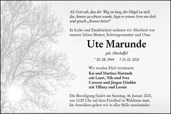 Traueranzeige von Ute Marunde von Hohenloher Tagblatt