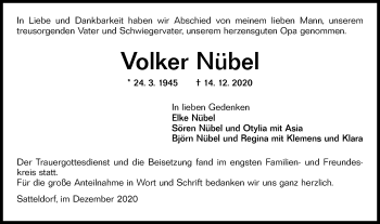 Traueranzeige von Volker Nübel von Hohenloher Tagblatt