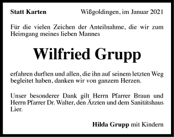 Traueranzeige von Wilfried Grupp von NWZ Neue Württembergische Zeitung