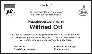 Traueranzeige von Wilfried Ott von NWZ Neue Württembergische Zeitung