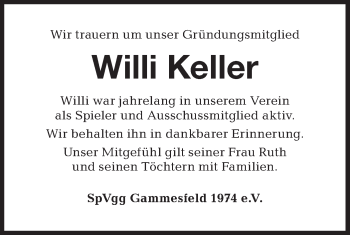 Traueranzeige von Willi Keller von Hohenloher Tagblatt