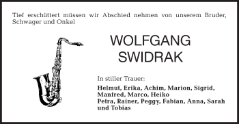 Traueranzeige von Wolfgang Swidrak von Hohenloher Tagblatt