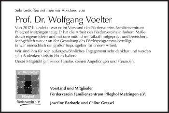 Traueranzeige von Wolfgang Voelter von Metzinger-Uracher Volksblatt