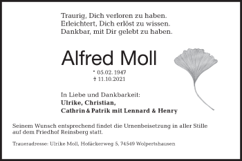 Traueranzeige von Alfred Moll von Haller Tagblatt