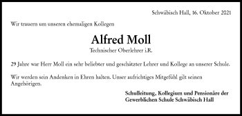 Traueranzeige von Alfred Moll von Haller Tagblatt