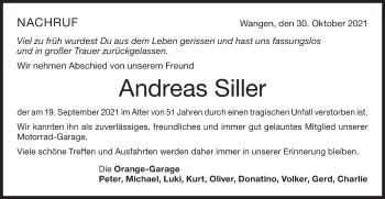 Traueranzeige von Andreas Siller von NWZ Neue Württembergische Zeitung