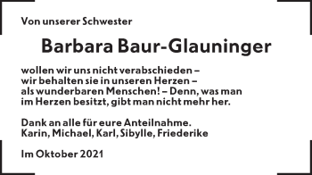 Traueranzeige von Barbara Baur-Glauninger von SÜDWEST PRESSE Ausgabe Ulm/Neu-Ulm