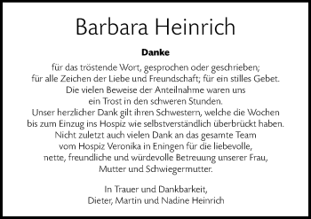 Traueranzeige von Barbara Heinrich von Metzinger-Uracher Volksblatt