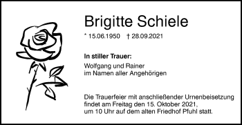 Traueranzeige von Brigitte Schiele von SÜDWEST PRESSE Ausgabe Ulm/Neu-Ulm