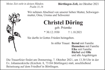 Traueranzeige von Christel Döring von NWZ Neue Württembergische Zeitung