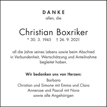 Traueranzeige von Christian Boxriker von NWZ Neue Württembergische Zeitung