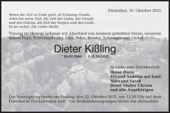 Traueranzeige von Dieter Kißling von Rundschau Gaildorf