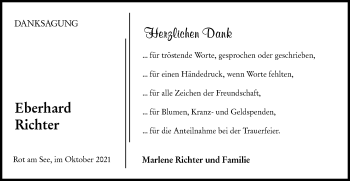 Traueranzeige von Eberhard Richter von Hohenloher Tagblatt
