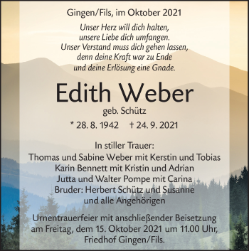 Traueranzeige von Edith Weber von Geislinger Zeitung