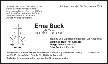 Traueranzeige von Erna Buck von NWZ Neue Württembergische Zeitung