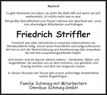 Traueranzeige von Friedrich Striffler von Hohenloher Tagblatt